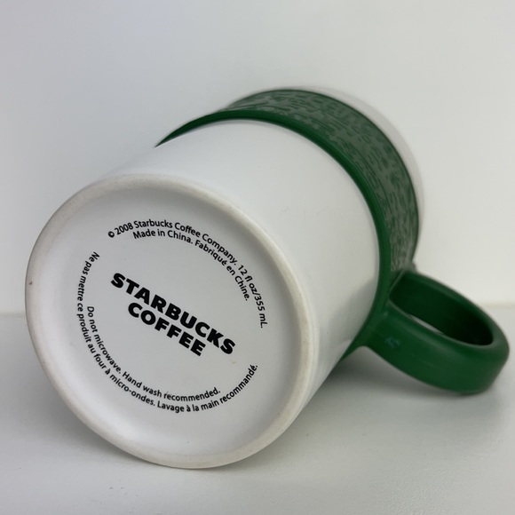 Starbucks 2008 Coffee Tea Ceramic Mug Cup Green Silicone Rubber Handle Band 12oz - Picture 5 of 6